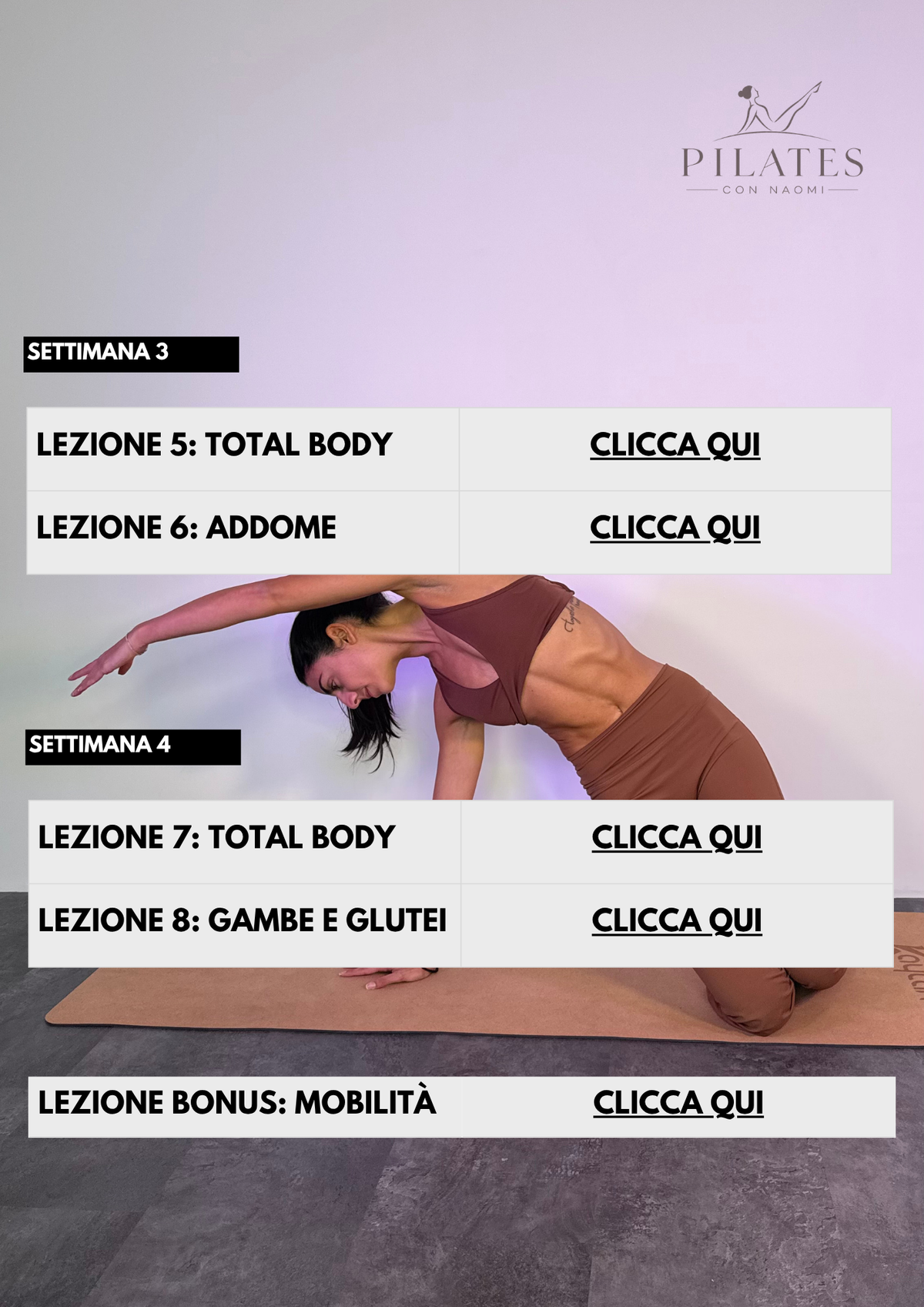 5° Programma Pilates: 8 Video Lezioni + lezione bonus mobilità