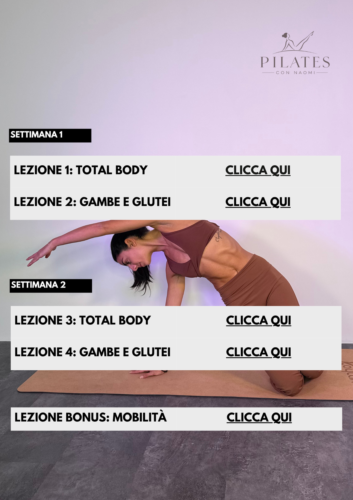 5° Programma Pilates: 8 Video Lezioni + lezione bonus mobilità